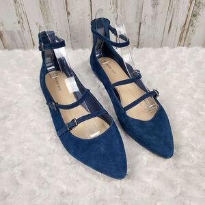 Gianni Bini Suede Buckle Flats Navy Blue Size 9